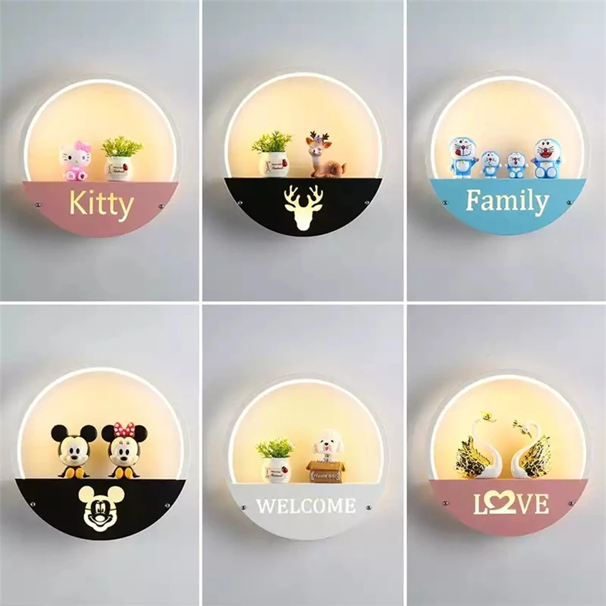 

Cartoon Animal Round Dimming Wall lamps Children's Room Bedroom Bedside Kitty Cat sconces lights Study Aisle Decorative Lighting