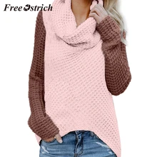 GRATUIT D'AUTRUCHE Femmes bib chandail acrylique décontracté patchwork manches longues tête col haut confortable personalité couture pull(China)