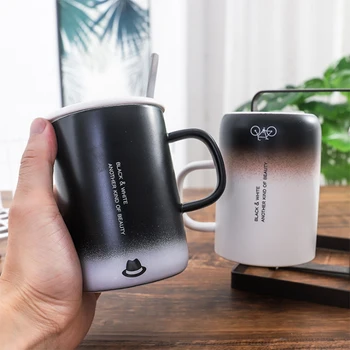 Ceramic mug frosted black white gradient color with lid with spoon Mug office couple Coffee Tea Milk Cups Novelty Gift mug
Ceramic mug frosted black white gradient color with lid with spoon Mug office couple Coffee Tea Milk Cups Novelty Gift mug