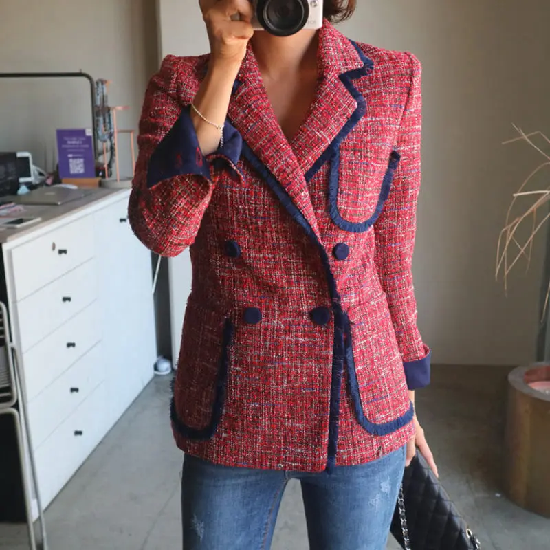 New Double Breasted Suit Coat Women Blazers and Jackets Casual Chic British Style Patchwork Tweed Blazer Feminino Casaco f1467
New Double Breasted Suit Coat Women Blazers and Jackets Casual Chic British Style Patchwork Tweed Blazer Feminino Casaco f1467