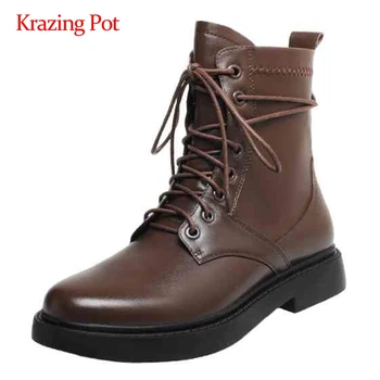 Krazing pot short boots natural leather cross-tied convenient round toe thick low heel lace up coolest superstar ankle boots L11
Krazing pot short boots natural leather cross-tied convenient round toe thick low heel lace up coolest superstar ankle boots L11
