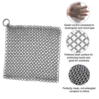Stainless-Steel Cast Iron Skillet Cleaner For Cookware Pot Grill Cleaning Brush Premium Chainmail Scrubber Hanging Ring 6"x8"
Stainless-Steel Cast Iron Skillet Cleaner For Cookware Pot Grill Cleaning Brush Premium Chainmail Scrubber Hanging Ring 6"x8"