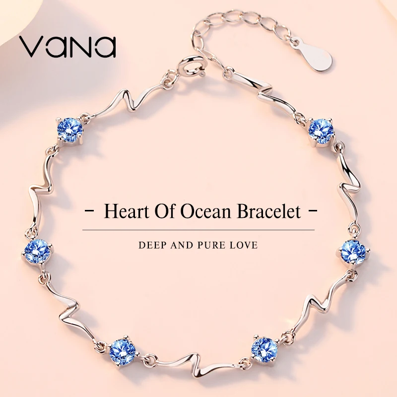 

VANA Heart of Ocean Bracelet for Women 925 Sterling Silver Bracelet Set with SWAROVSKI Cubic Zirconia Gift for Girlfriend