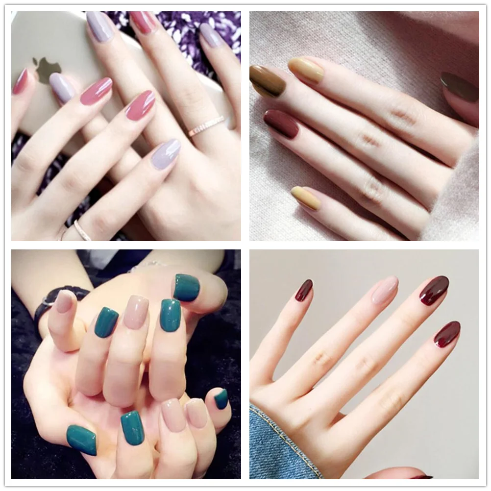 24pcs False Nails Fake Nail Art Full Cover With Glue Solid Color | Красота и здоровье