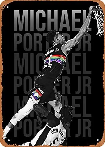

Винтажный металлический знак Fanzi, баскетбольная поп-арт Майкла Портера Jr, жестяная тарелка 8 х12 дюймов, Настенный декор