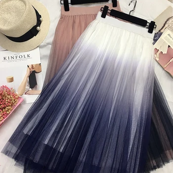 2019 Long Tulle Skirt Summer Women Gradient Mesh Skirt Pleated High Waist A-line Mesh Longue Skirt Verlooprok 3color Midi Skirts
2019 Long Tulle Skirt Summer Women Gradient Mesh Skirt Pleated High Waist A-line Mesh Longue Skirt Verlooprok 3color Midi Skirts