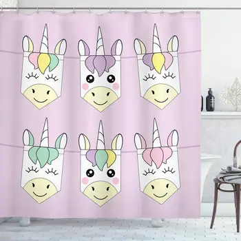 Unicorn Party Shower Curtain, Pastel Backdrop with Colorful Childish Cartoon Animal Party, Cloth Fabric Bathroom Decor Set with
Unicorn Party Shower Curtain, Pastel Backdrop with Colorful Childish Cartoon Animal Party, Cloth Fabric Bathroom Decor Set with