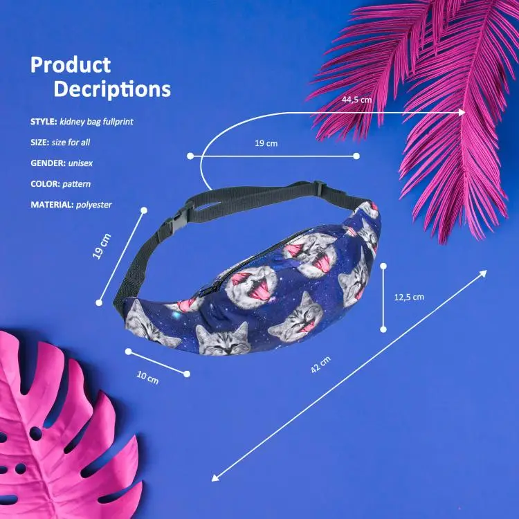 The Cat Head Design Kids Waist Tool Belt Bag Waterproof Bags 2019 Fashion Fanny Pack