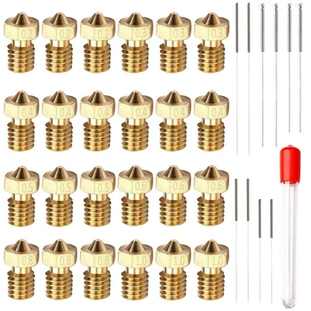 24Pcs Printer Nozzles 3D Printer Brass Nozzles Extruder Print Head with 10 Cleaning Needles for 3D Printer