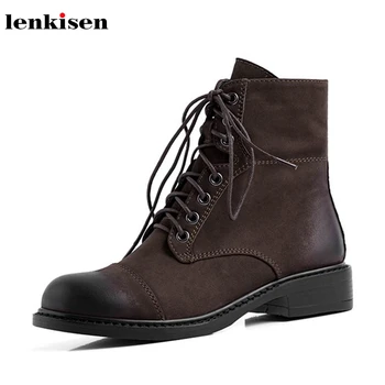 Lenkisen genuine leather handmade lace up med heels round toe vintage fashion side Zipper winter keep warm women ankle boots L99
Lenkisen genuine leather handmade lace up med heels round toe vintage fashion side Zipper winter keep warm women ankle boots L99