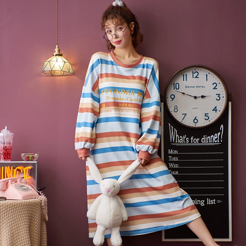 Caiyier 2020 Cotton Nightgown O-Neck Stripe Print Sleepwear Long Sleeve Cartoon Nightdress Thick Loose Casual Long Nighty Sleep
Caiyier 2020 Cotton Nightgown O-Neck Stripe Print Sleepwear Long Sleeve Cartoon Nightdress Thick Loose Casual Long Nighty Sleep