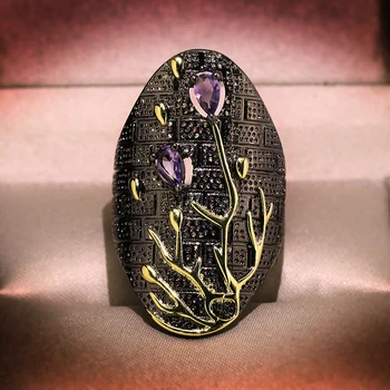 New Trendy Women Landscape Black Gold Filled Ring Delicate Purple Crystal Vintage Wedding Engagement Cocktail Rings for Women 
New Trendy Women Landscape Black Gold Filled Ring Delicate Purple Crystal Vintage Wedding Engagement Cocktail Rings for Women