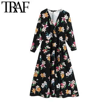 TRAF Women Elegant Fashion Floral Print Midi Dress Vintage V Neck Three Quarter Sleeve Female Dresses Vestidos Mujer
TRAF Women Elegant Fashion Floral Print Midi Dress Vintage V Neck Three Quarter Sleeve Female Dresses Vestidos Mujer