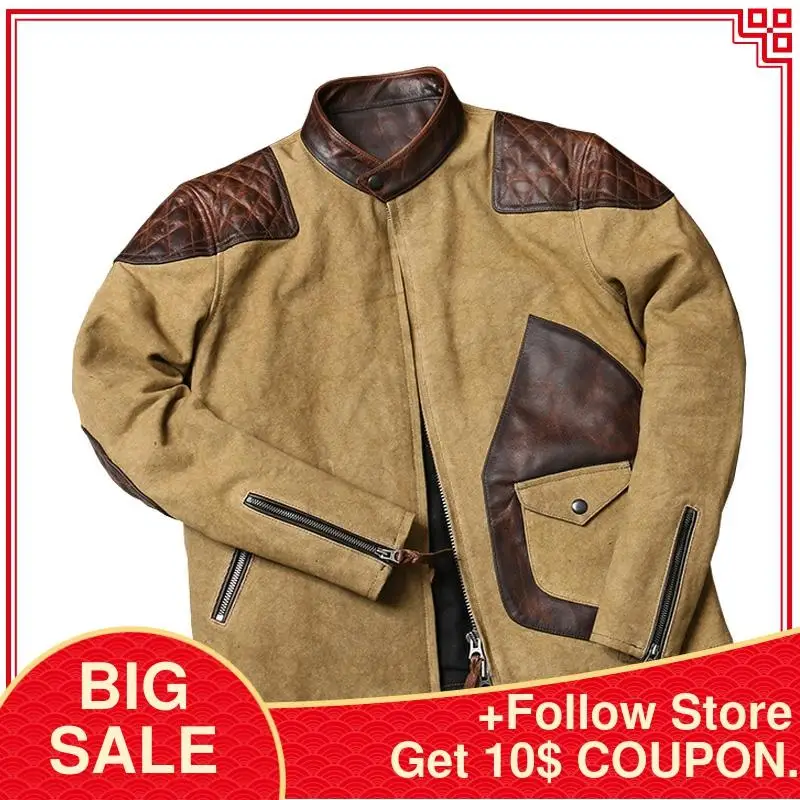 2020 Light Brown American Casual Spliced Leather Jacket Large Size XXXL Genuine Cowhide Autumn Slim Fit Leather Coat
2020 Light Brown American Casual Spliced Leather Jacket Large Size XXXL Genuine Cowhide Autumn Slim Fit Leather Coat