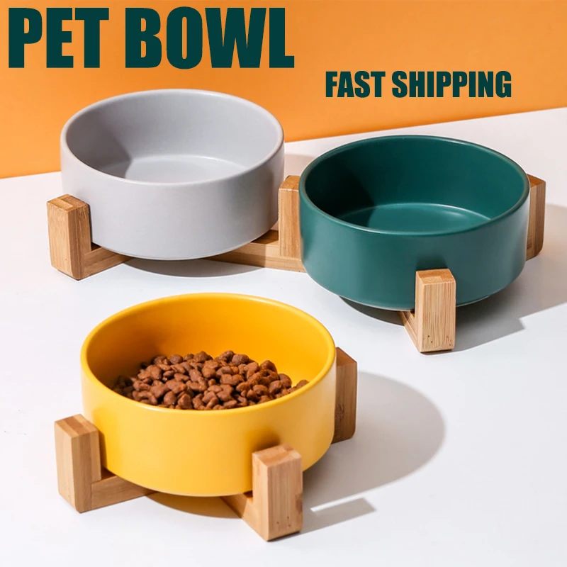 Фото Pet Керамика чаша с емкостью для бамбуковая подставка кошка - купить