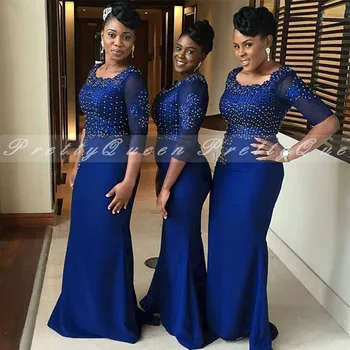 Luxury Beads Half Sleeves Bridesmaid Dresses 2020 Mermaid Royal Blue Women Long Wedding Party Dress Vestido De Fiesta De Boda 
Luxury Beads Half Sleeves Bridesmaid Dresses 2020 Mermaid Royal Blue Women Long Wedding Party Dress Vestido De Fiesta De Boda