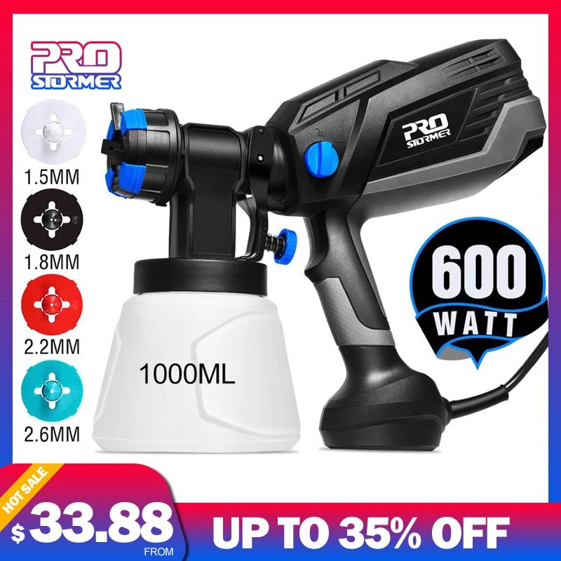 PROSTORMER Electric Spray Gun HVLP 600W High Power Home Electric Paint Sprayer 1000ml Capacity 4 Nozzle Sizes Flow Control
PROSTORMER Electric Spray Gun HVLP 600W High Power Home Electric Paint Sprayer 1000ml Capacity 4 Nozzle Sizes Flow Control