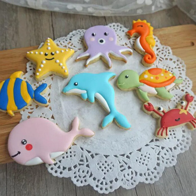 

8Pcs/Set Ocean Theme Cookie Cutters Moulds Cute Animal Shape Biscuit Mold DIY Fondant Pastry Decorating Baking Kitchen Tools
