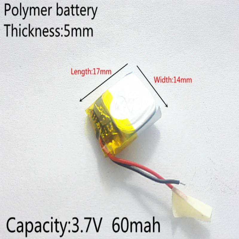 3.7V 60mAH 501417 PLIB polymer lithium ion / Li-ion battery for GPS mp3 mp4 mp5 dvd bluetooth model toy mobile | Электроника