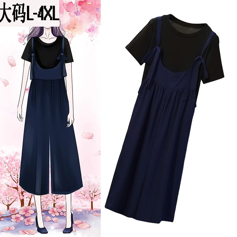 2019 Summer Wear New Style Large Size Dress Fat Mm Short Sleeve T-shirt Lace-up Suspender Strap Loose Pants Set Slimming by Age
2019 Summer Wear New Style Large Size Dress Fat Mm Short Sleeve T-shirt Lace-up Suspender Strap Loose Pants Set Slimming by Age