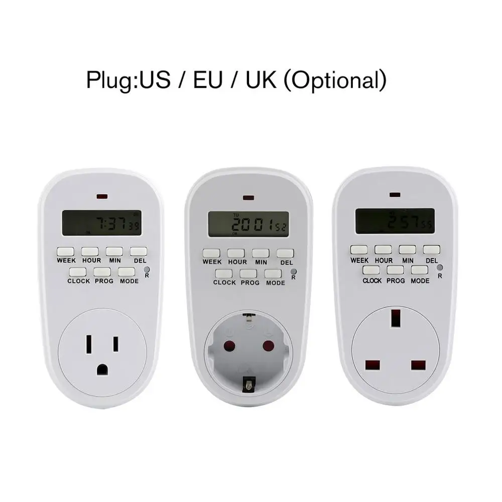 Programmable Weekly Digital Smart Timer Switch Outlet Plug Timing Socket Countdown 15A for Kitchen Battery Car
Programmable Weekly Digital Smart Timer Switch Outlet Plug Timing Socket Countdown 15A for Kitchen Battery Car