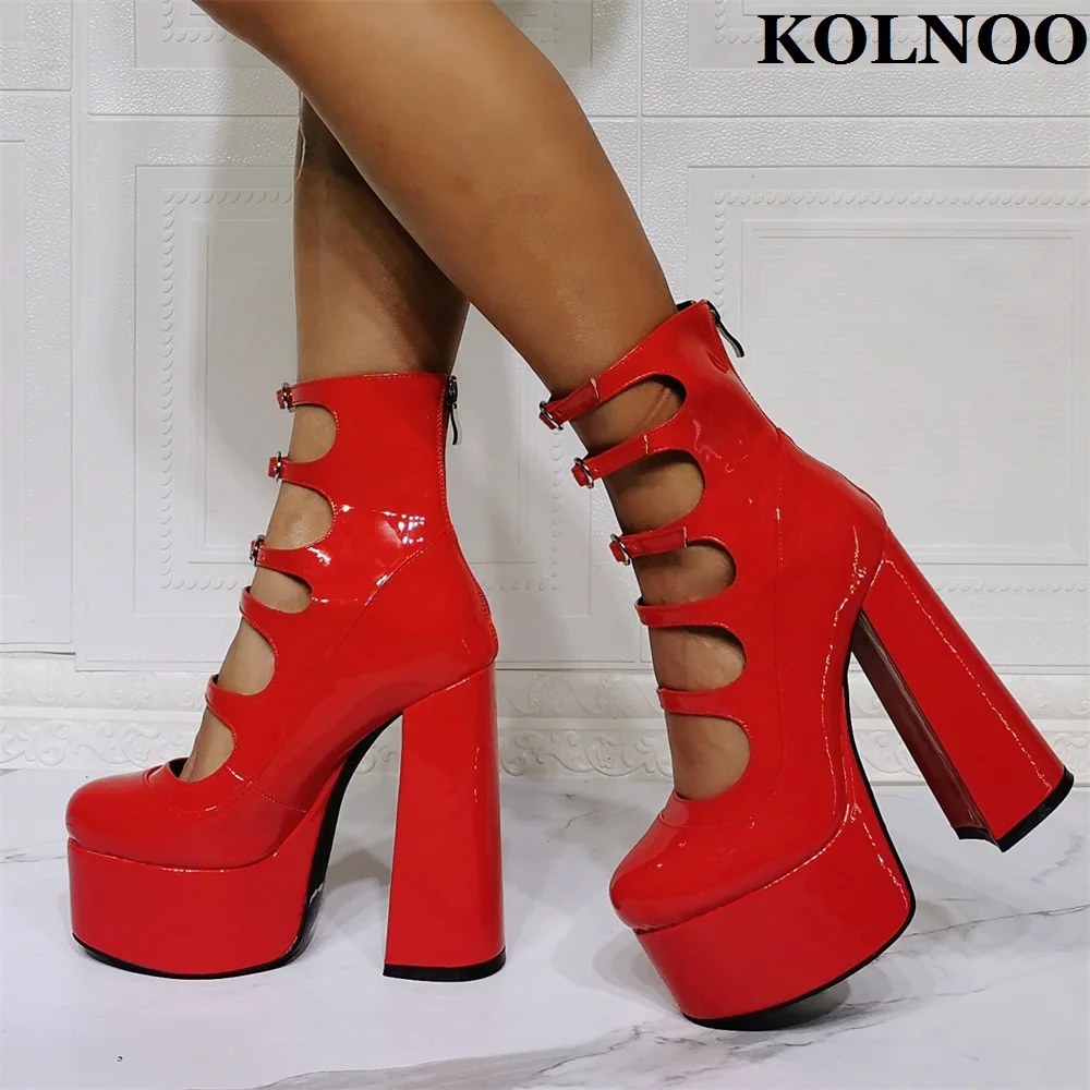 

Kolnoo New Real Picture Handmade Ladies Chunky Heel Boots Autumn Spring Ankle Booties Large Size US5-15 Xmas Fashion Party Shoes