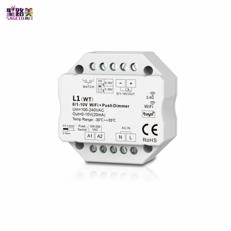 Input AC100-240V Output 0/1-10V 20MA Tuya APP WiFi + 2.4G RF + Push LED Dimmer For 5050 3825 Single color LED strip Light Tape
Input AC100-240V Output 0/1-10V 20MA Tuya APP WiFi + 2.4G RF + Push LED Dimmer For 5050 3825 Single color LED strip Light Tape