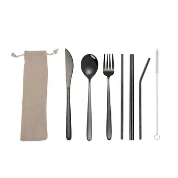 Portable Stainless Steel Travel Camping Utensils Cutlery Fork Spoon Straw Brush Set Flatware Tableware With Linen Carrying Bag
Portable Stainless Steel Travel Camping Utensils Cutlery Fork Spoon Straw Brush Set Flatware Tableware With Linen Carrying Bag