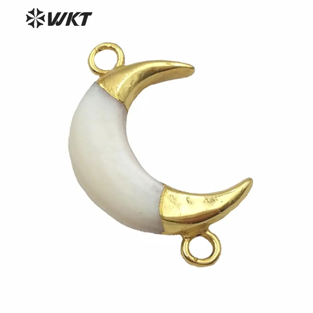 WT-C286 wholesale price! natural horn shell Connector double hoops gold trim crescent fashion women Jewelry | Украшения и