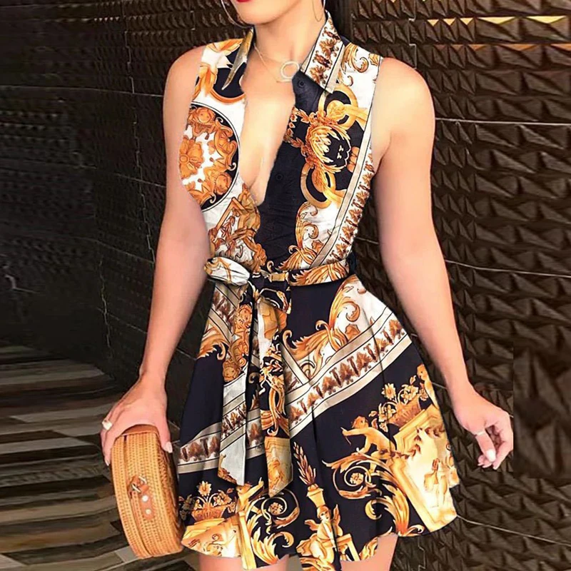 Women Chain Print Sleeveless Dress Casual Bandage Mini A-line Dresses Sexy Party Dress Summer Feminias Vestidos Female Sleepwear
Women Chain Print Sleeveless Dress Casual Bandage Mini A-line Dresses Sexy Party Dress Summer Feminias Vestidos Female Sleepwear
