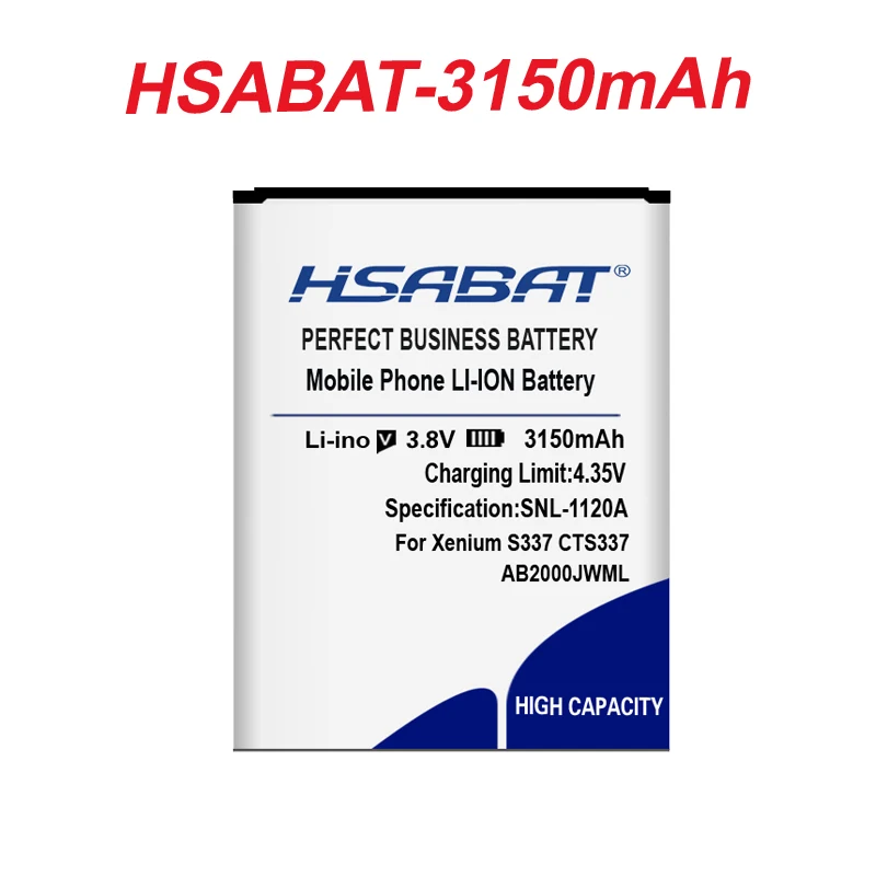 HSABAT 100% Tested New High Quality 3150mAh Battery for Philips Xenium CTS337 S337 AB2000JWML In Stock
HSABAT 100% Tested New High Quality 3150mAh Battery for Philips Xenium CTS337 S337 AB2000JWML In Stock
