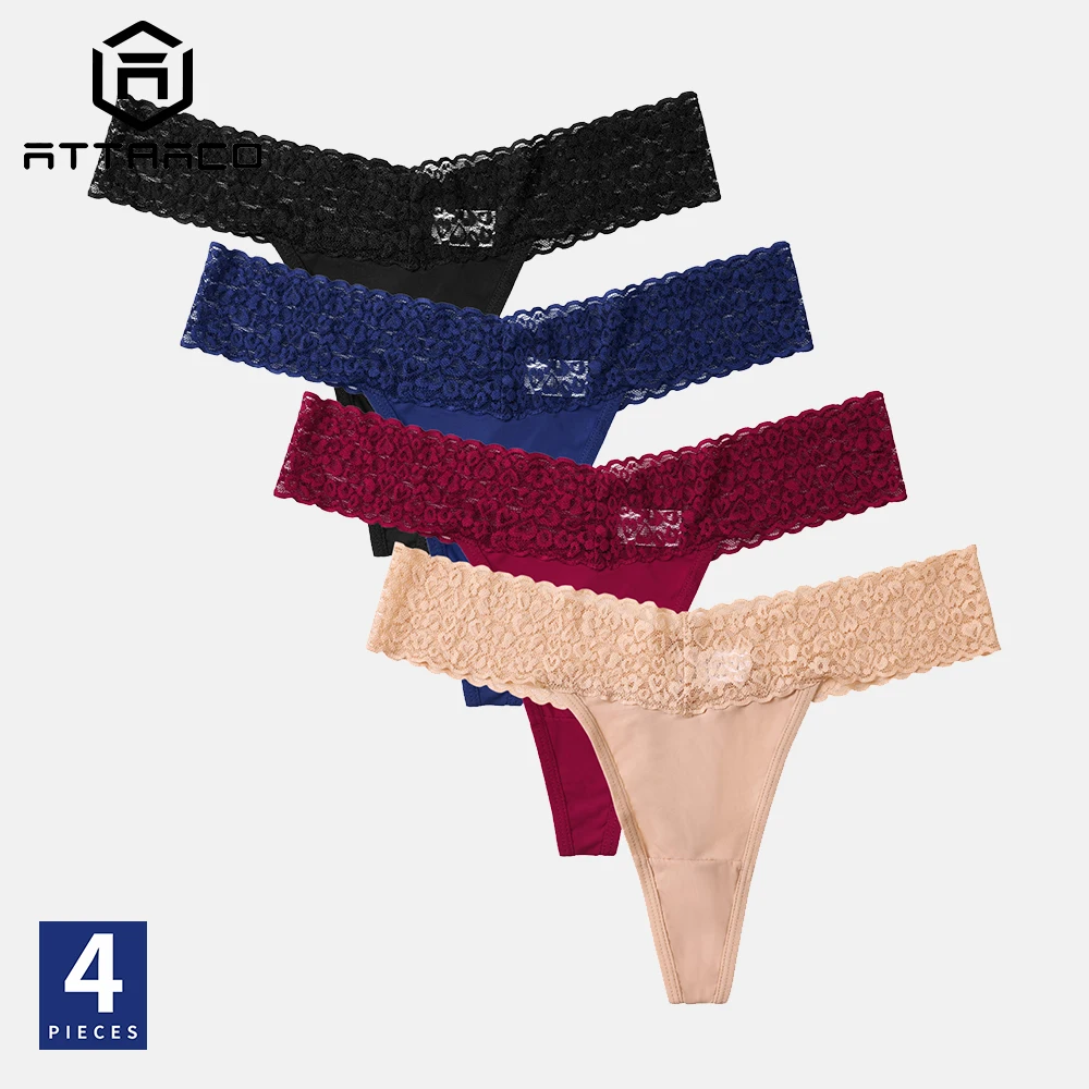 

ATTRACO Womens Underwear Lace Thong Tanga G Strings Panties Stretchy Hipster Bikini Briefs Lingerie Sexy 4 Pack трусы женские
