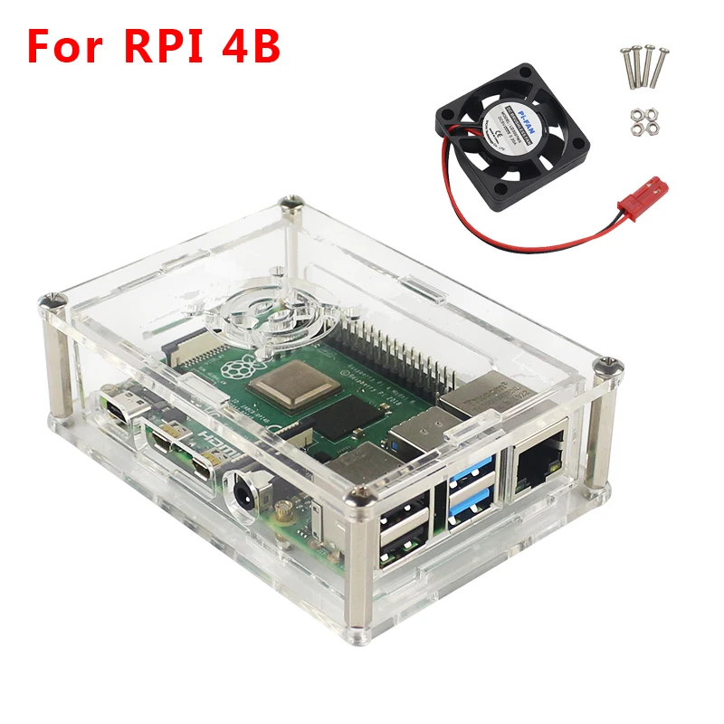 Raspberry Pi 4 Clear Case Transparent Acrylic Box Protective Enclosure Shell + Cooling Fan for Raspberry Pi 4 Model B
Raspberry Pi 4 Clear Case Transparent Acrylic Box Protective Enclosure Shell + Cooling Fan for Raspberry Pi 4 Model B