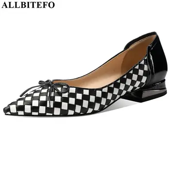 ALLBITEFO classic plaid pattern genuine leather high heels comfortable low-heeled office women heels pointed toe high heel shoes 
ALLBITEFO classic plaid pattern genuine leather high heels comfortable low-heeled office women heels pointed toe high heel shoes