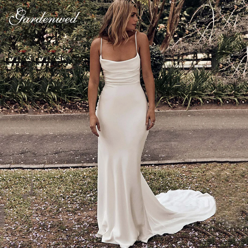 Feminine Silk Satin Mermaid Wedding Dresses 2020 Sexy Criss Cross Back Spaghetti Straps Trumpet Bridal Gowns
Feminine Silk Satin Mermaid Wedding Dresses 2020 Sexy Criss Cross Back Spaghetti Straps Trumpet Bridal Gowns