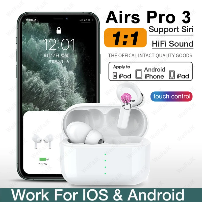 Original Air Pro 3 Copy of 1:1 Bluetooth 5.0 Earphone TWS Wireless Headphones Earbuds Handsfree Headset For Apple iPhone Android
Original Air Pro 3 Copy of 1:1 Bluetooth 5.0 Earphone TWS Wireless Headphones Earbuds Handsfree Headset For Apple iPhone Android