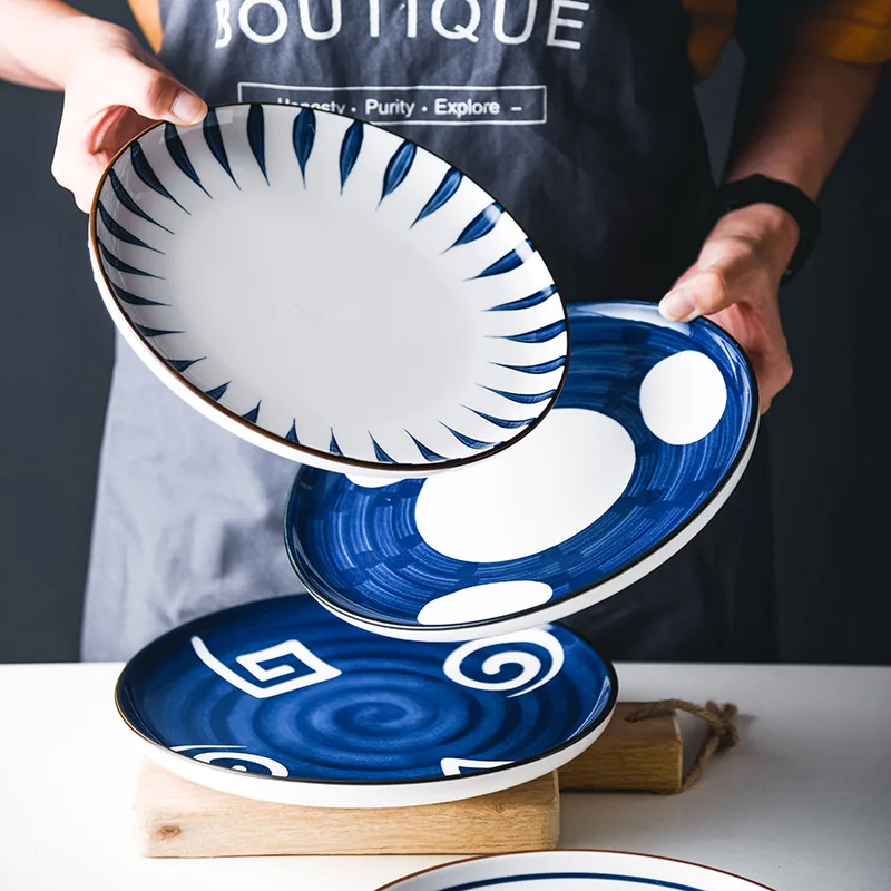 

8inch INS Creative Japanese Ceramic Plate Deep Round Plate Steak Dinner Plates Porcelain Household Plates Dish Kitchen Tableware