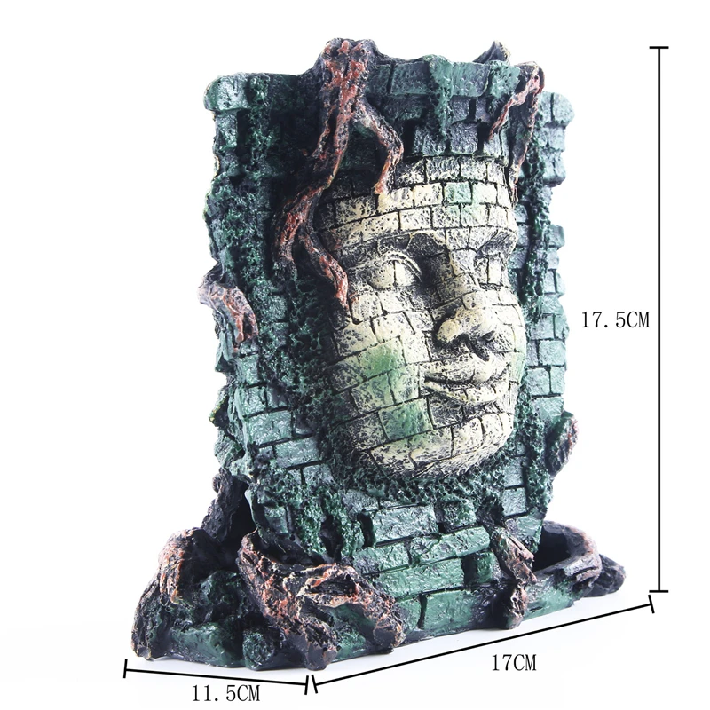 6 New Aquarium Decoration Under Water Grass Landscaping Resin Skull Reptile Ornaments Four-Faced Buddha Evasion House Hidden Room