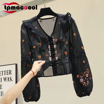 Tpmaccool luxury designer vintage ladies V-neck Lantern Sleeve sheer Chiffon floral embroidery Shirt blouse for Women tops S-L
Tpmaccool luxury designer vintage ladies V-neck Lantern Sleeve sheer Chiffon floral embroidery Shirt blouse for Women tops S-L