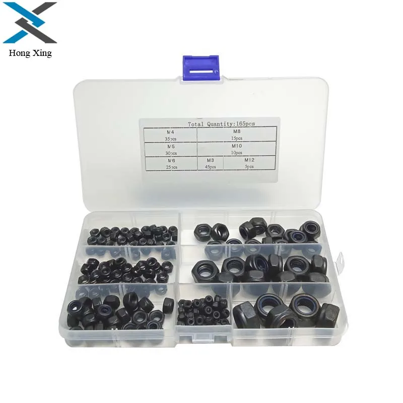165pcs Caron Steel Black Hex Nut Nylon M3 M4 M5 M6 M8 M10 M12 Lock Nuts Hardward Fastener Insert Screw Nut Kit
165pcs Caron Steel Black Hex Nut Nylon M3 M4 M5 M6 M8 M10 M12 Lock Nuts Hardward Fastener Insert Screw Nut Kit