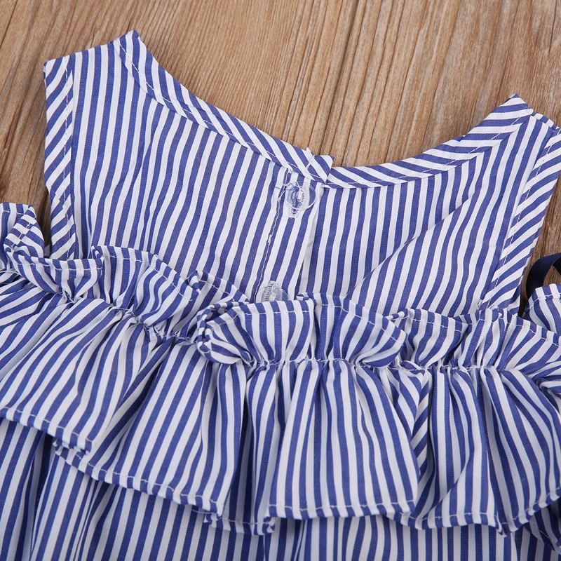 2020 Fashion Sweet Lovely Summer Dress Toddler Baby Girls Off Shoulder O-Neck Bow Blue Striped Straight Mini Dress Outfit Party 2020 Fashion Sweet Lovely Summer Dress Toddler Baby Girls Off Shoulder O-Neck Bow Blue Striped Straight Mini Dress Outfit Party