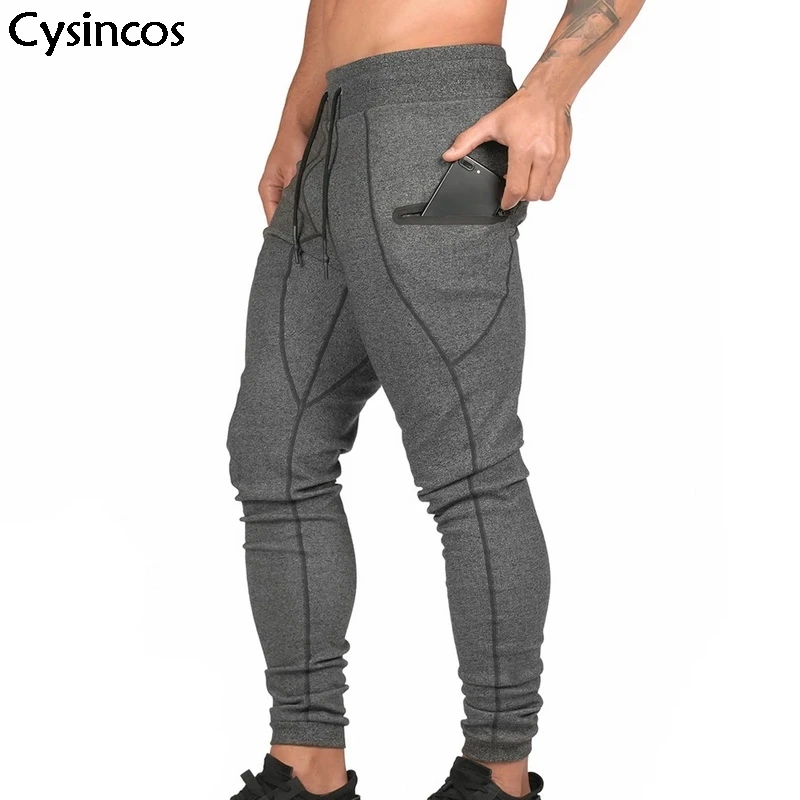 Cysincos мужские однотонные облегающие штаны для бега со шнурком 2019 Новые Брюки с