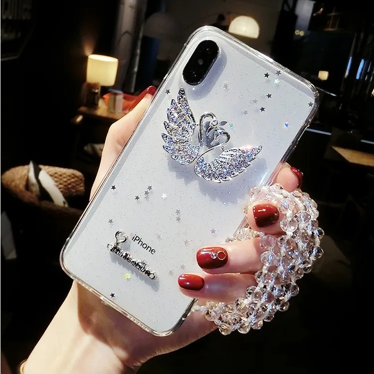 Фото case for iPhone 11 XR 7 8 Pro Max X XS Plus 6 6s cover Swan Transparent glitter Soft Case | Мобильные телефоны и