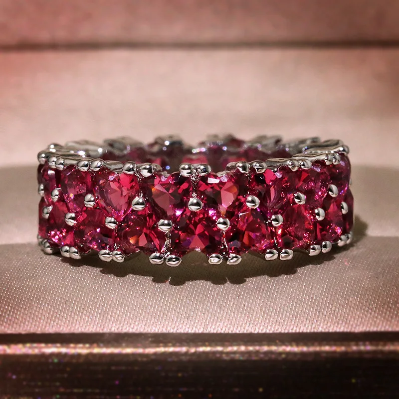 

Женское Большое Серебряное кольцо с фианитом, обручальное кольцо с красным сердцем, ювелирное изделие S925, 2020