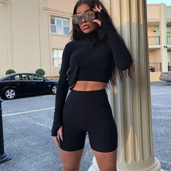 Solid Long Sleeve Suit Zipper High Neck Elastic Crop Tops Shorts 2-pieces Summer Autumn Women Casual Straight Sets Pants
Solid Long Sleeve Suit Zipper High Neck Elastic Crop Tops Shorts 2-pieces Summer Autumn Women Casual Straight Sets Pants