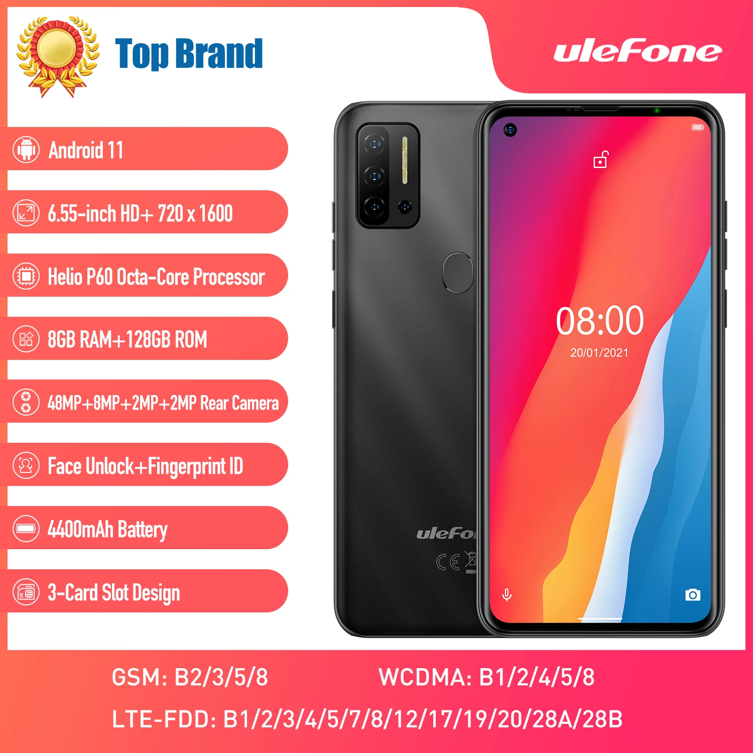 Смартфон Ulefone Note 11P Android 11 8 + 128 ГБ 4G-LTE 4400 мАч камера 48 МП 6 55 дюйма | Мобильные
