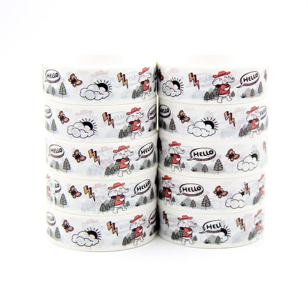 

NEW 10pcs/Lot 15mm x 10m Elephant Climb Illustration Doodle Seamless Washi Tape Scrapbook Paper Masking Adhesive Washi Tape