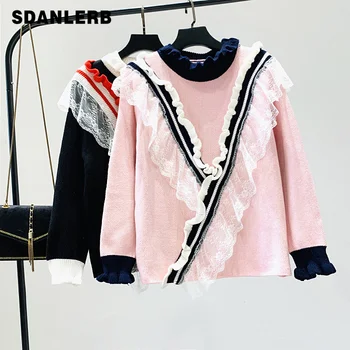 Autumn and Winter Sweater Loose Outwear Colour-impact Stitching Lace Long Sleeve Turtleneck Knitted Sweaters Woman Jumper Pull
Autumn and Winter Sweater Loose Outwear Colour-impact Stitching Lace Long Sleeve Turtleneck Knitted Sweaters Woman Jumper Pull