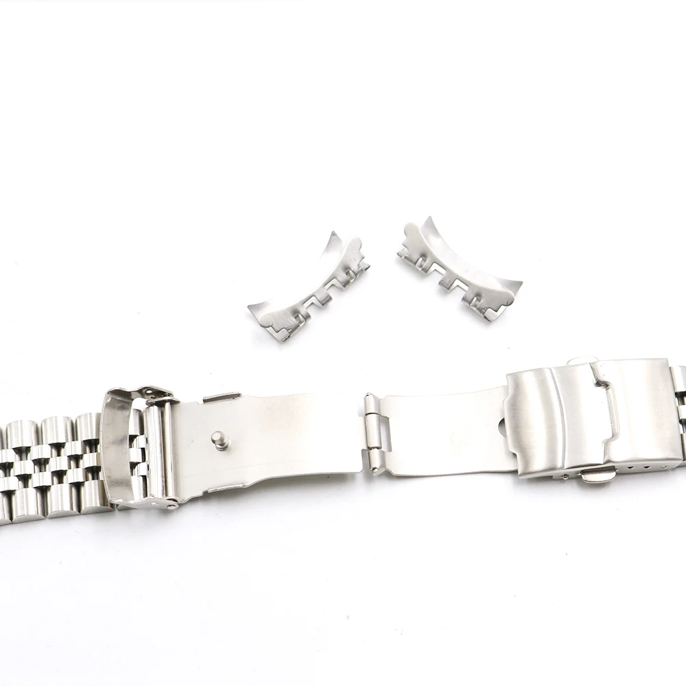 Серебряные часы CARLYWET для Seiko SKX 007 22 мм браслет с перфорацией и закругленным концом
