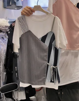 2020 Spring and Summer Korean Cotton Casual Women T-Shirts Joint Mock Two-Piece Short Sleeve T-shirt Women's Loose-Fit T-Shirts 
2020 Spring and Summer Korean Cotton Casual Women T-Shirts Joint Mock Two-Piece Short Sleeve T-shirt Women's Loose-Fit T-Shirts